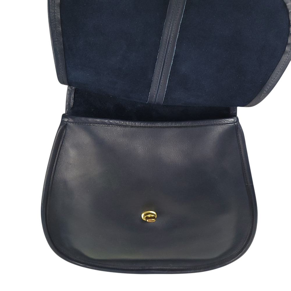COACH Vintage Crescent Saddle Shoulder Bag 9235 NYC Navy Blue Leather Turn Lock - Picture 5 of 15